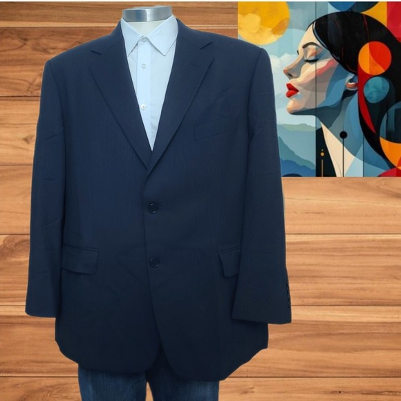 Brooks‎ Brothers 346 Navy Blue Blazer Wool Blend Pinstripe Stretch Men's Sz 44S - Picture 1 of 10